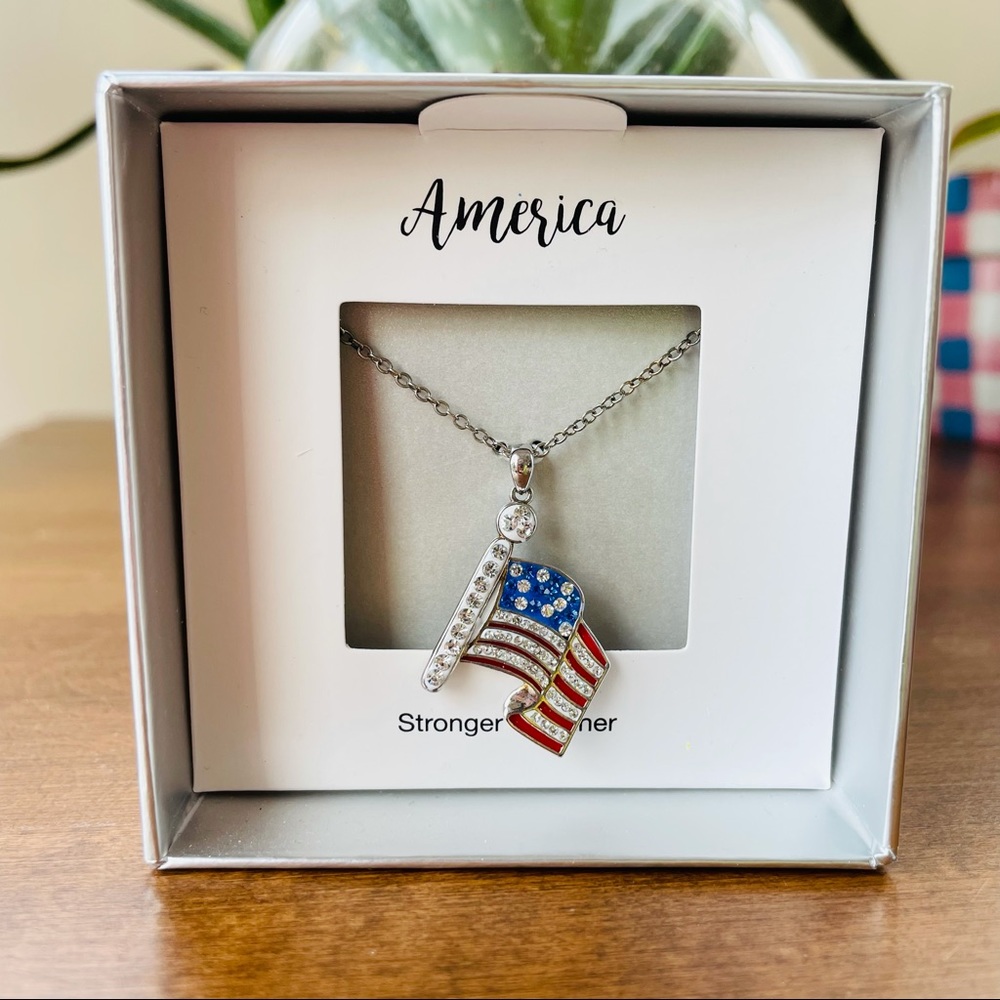 American flag Red white blue 18 inch stronger together necklace America - Picture 5 of 6